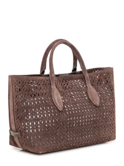 Mashup Handbag with Perforations and Double Handles