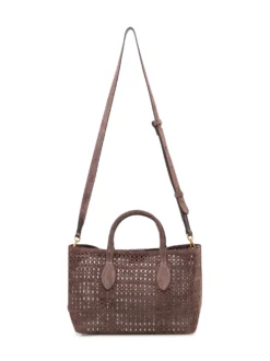Mashup Handbag with Perforations and Double Handles