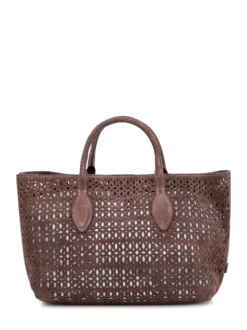 Mashup Handbag with Perforations and Double Handles