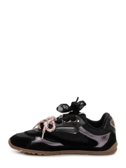 Mesh and Leather Sneakers with Metallic Details