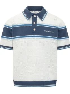 Mesh Knit Striped Polo Shirt
