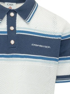 Mesh Knit Striped Polo Shirt
