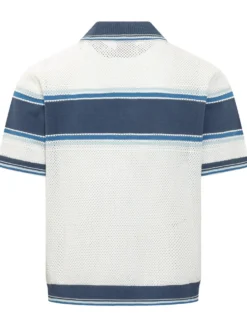 Mesh Knit Striped Polo Shirt