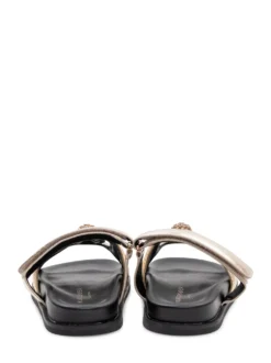 Metallic Leather Cut-Out Sandals