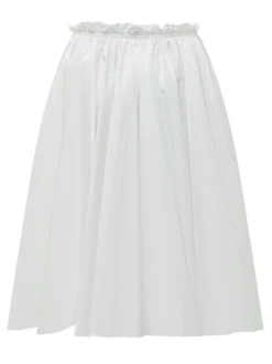 Midi A Line Skirt with Gathered Waist