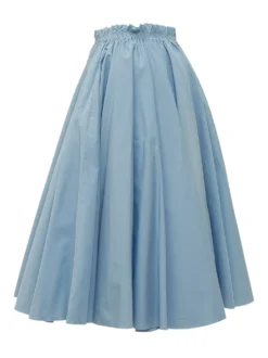 Midi A Line Skirt with Gathered Waist
