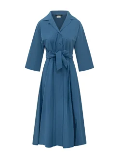 Midi Dress with Collar and Belt