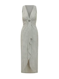 Midi Dress with Front Draping