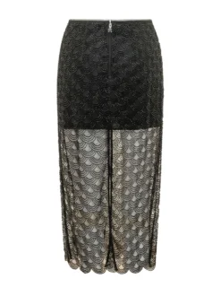 Midi Skirt with Fan Pattern Embroidery