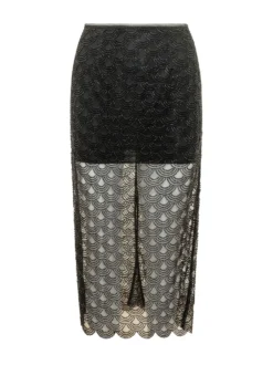 Midi Skirt with Fan Pattern Embroidery