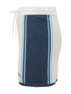 Mini Skirt with Drawstring and Mesh Pattern with Side Stripes