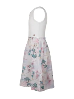 Mixed Fabric Dress with Tropical Print