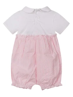 Mixed Fabric Striped Shortie with Collar