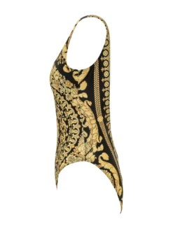 One Piece Swimsuit with Straps and Ornamental Print