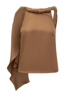 One-Shoulder Top with Twisted Collar and Draped Detail