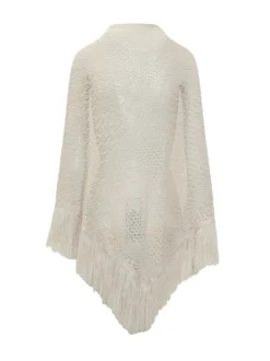 Openwork Shawl with Fringes