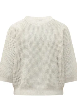 Openwork Tricot Knit Top with Wide Sleeves