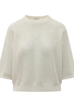 Openwork Tricot Knit Top with Wide Sleeves