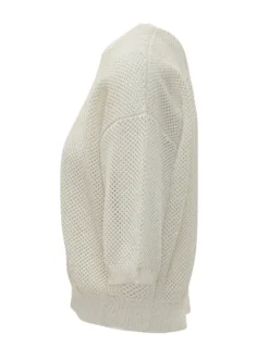 Openwork Tricot Knit Top with Wide Sleeves