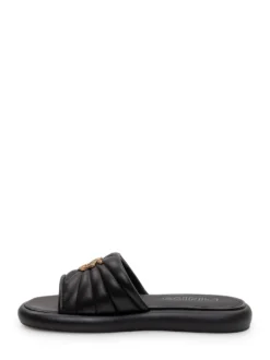 Padded Leather Sliders with Logo Detail