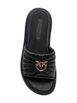 Padded Leather Sliders with Logo Detail