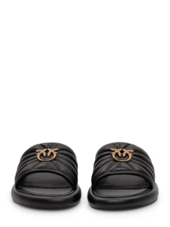 Padded Leather Sliders with Logo Detail