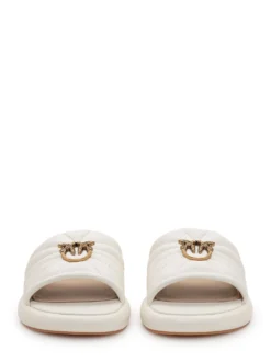 Padded Leather Sliders with Logo Detail