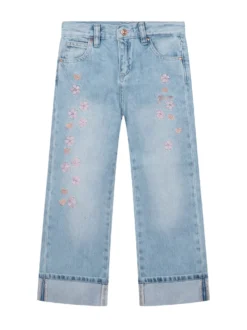 Palazzo Jeans with Floral Embroidery