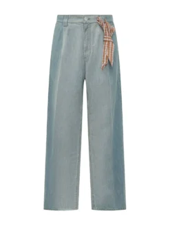 Pantaloni Dritti con Cintura Annodata