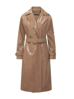 Patent Effect Trench Coat with Belt