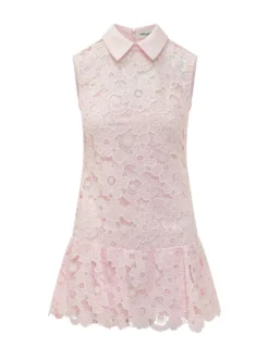 Pink Lace Mini Dress with Collar