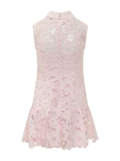Pink Lace Mini Dress with Collar