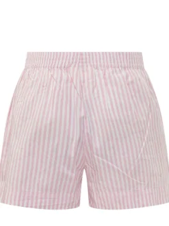 Pink Striped Elastic Waist Shorts