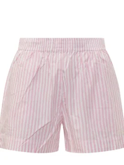 Pink Striped Elastic Waist Shorts
