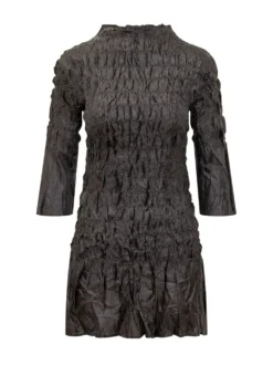 Pleated Dress with High Neck and Long Sleeves
