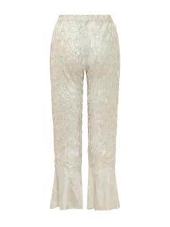 Pleated Pants with Elastic Waist and Flared Hem