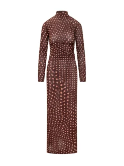 Polka Dot Long Dress with High Neck