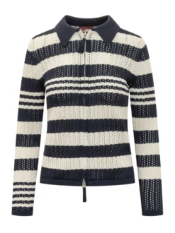 Polo Cardigan with Striped Openwork Knit