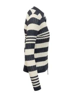 Polo Cardigan with Striped Openwork Knit