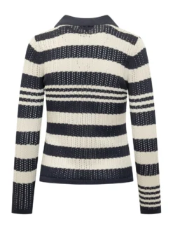 Polo Cardigan with Striped Openwork Knit
