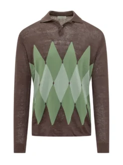 Polo Neck Sweater with Geometric Pattern