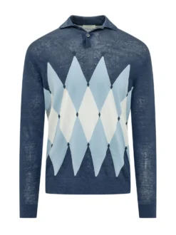 Polo Neck Sweater with Geometric Pattern