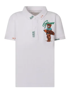 Polo Shirt with Collar and Bear Embroidery