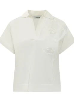 Polo Top with Floral Embroidery