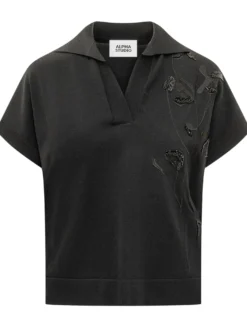 Polo Top with Kimono Sleeves and Embroidery