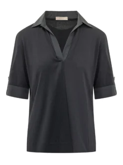 Polo Top with V Neck and Short Sleeves