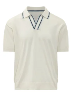 Polo Top with V Neck and Striped Trims