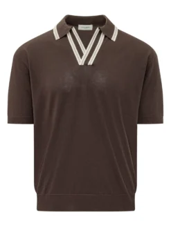 Polo Top with V Neck and Striped Trims