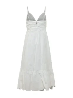 Poplin Midi Dress with V Neck and Drawstring