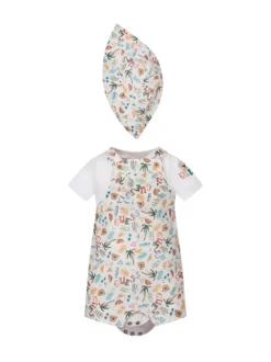 Printed Dungaree Body Set with Hat